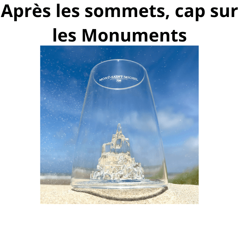 La Collection de verre Iconic Monuments Alaskan Maker showcasing a glass piece of Mont-Saint-Michel.