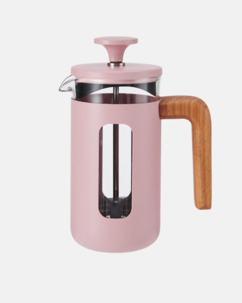 Cafetière à piston Kitchen Craft PISA Pink 8 tasses, finition inox et poignée en bois.