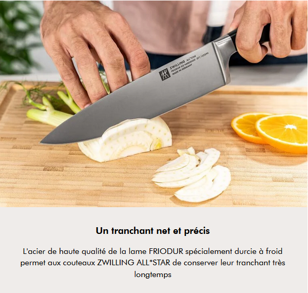 Couteau de chef très polyvalent, idéal pour légumes, viandes, poissons.