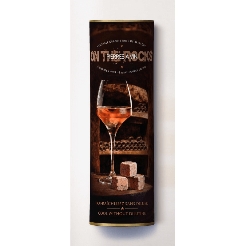 Coffret pierres à vin avec 6 glaçons en granit rose de Bretagne pour rafraîchir sans diluer.
