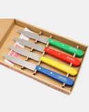  Manche en bois de charme verni des couteaux Opinel, coloris bleu, rouge, jaune et vert.