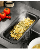 Égouttage de pâtes chaudes dans le bac extensible DRENARE GEFU.