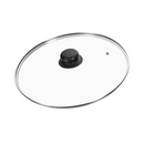 Couvercle en verre universel Baumalu avec poignée noire, accessoire de cuisine indispensable.