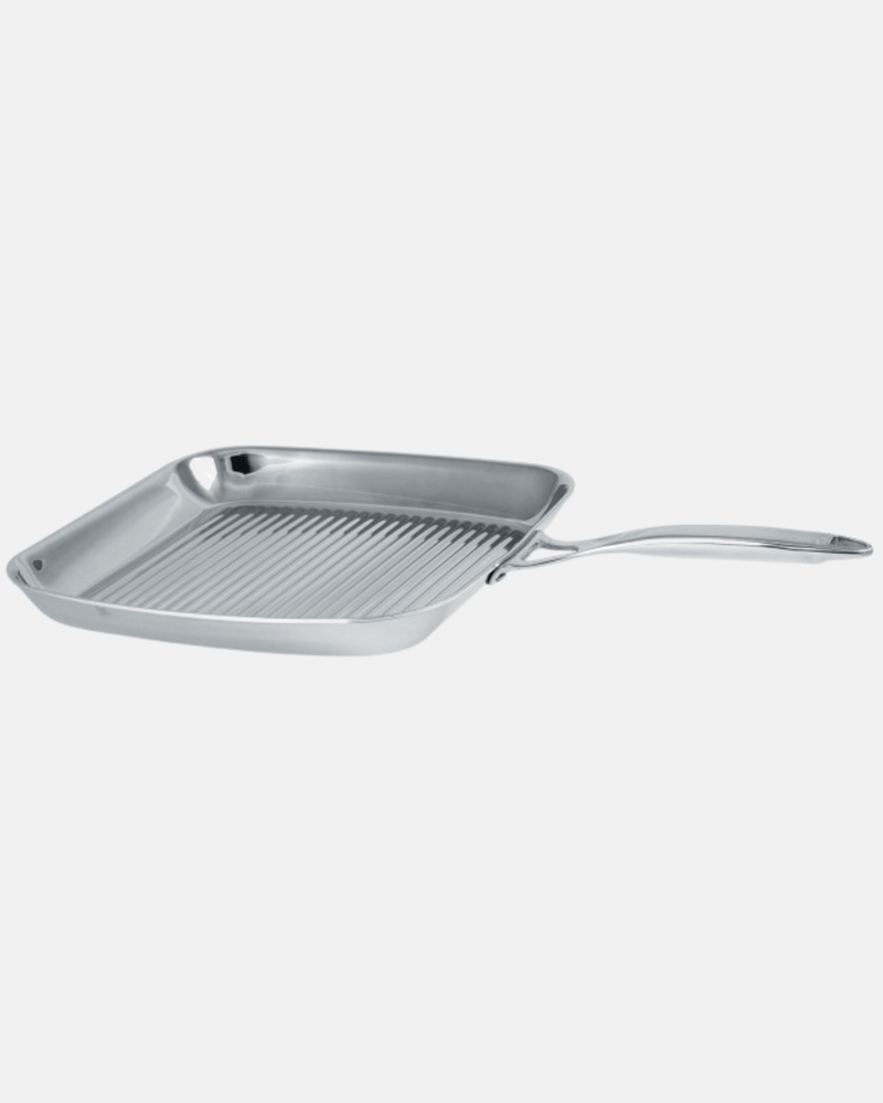 Gril carré inox 30 x 30 cm Cristel Castel’Pro avec stries de marquage.