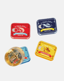 Sous-verres rétro Balvi illustrés sardines, calamars, anchois et crevettes, cadeau parfait pour les amateurs d'apéritifs ou de déco marine.