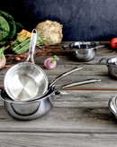 Illustration technique des 3 couches de la mini-casserole Castel’Pro : inox / aluminium / inox.