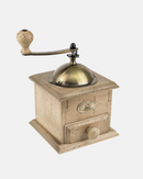Moulin à café manuel Peugeot Antique en bois massif avec finition patinée, tiroir récupérateur et mécanisme en acier inoxydable.