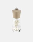 Moulin à sel humide Peugeot Oléron 14 cm en bois de hêtre naturel et acrylique transparent, design élégant et moderne.