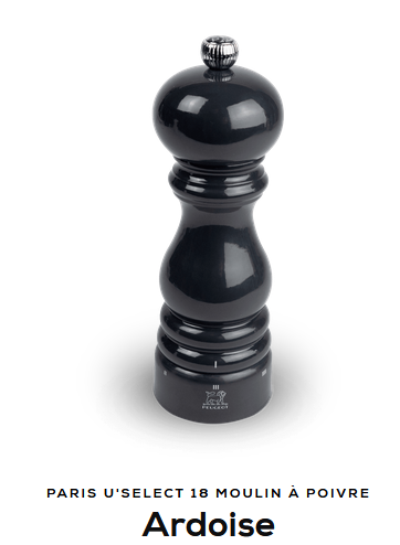 Moulin à poivre Peugeot Paris-rama 18 cm Ardoise, mécanisme en acier haute résistance, mouture réglable, idéal pour poivre noir, blanc, vert ou rouge, fabrication française.