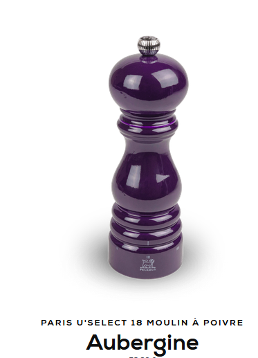 Moulin à poivre Peugeot Paris-rama 18 cm Aubergine, mécanisme en acier haute résistance, mouture réglable, idéal pour poivre noir, blanc, vert ou rouge, fabrication française.