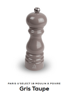Moulin à poivre Peugeot Paris-rama 18 cm Gris Taupe, mécanisme en acier haute résistance, mouture réglable, idéal pour poivre noir, blanc, vert ou rouge, fabrication française.