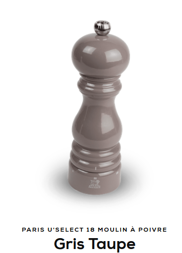 Moulin à poivre Peugeot Paris-rama 18 cm Gris Taupe, mécanisme en acier haute résistance, mouture réglable, idéal pour poivre noir, blanc, vert ou rouge, fabrication française.