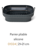  Panier pliable en silicone gris pour cuisson dans friteuse à air, 21 x 21 cm.
