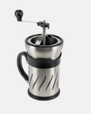 Peugeot Paris Press, moulin à café manuel et cafetière à piston 2-en-1 en verre borosilicate et inox brossé.