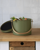 Seau à Compost Pebbly Olive – Acier & Bambou, Capacité 3.5L