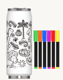 Canette isotherme Dino 500 ml avec feutres pour personnaliser le design et garder vos boissons à la température idéale.