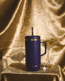 Cold Cup 600 ml Qwetch en Violet Obscur & Or avec paille dorée