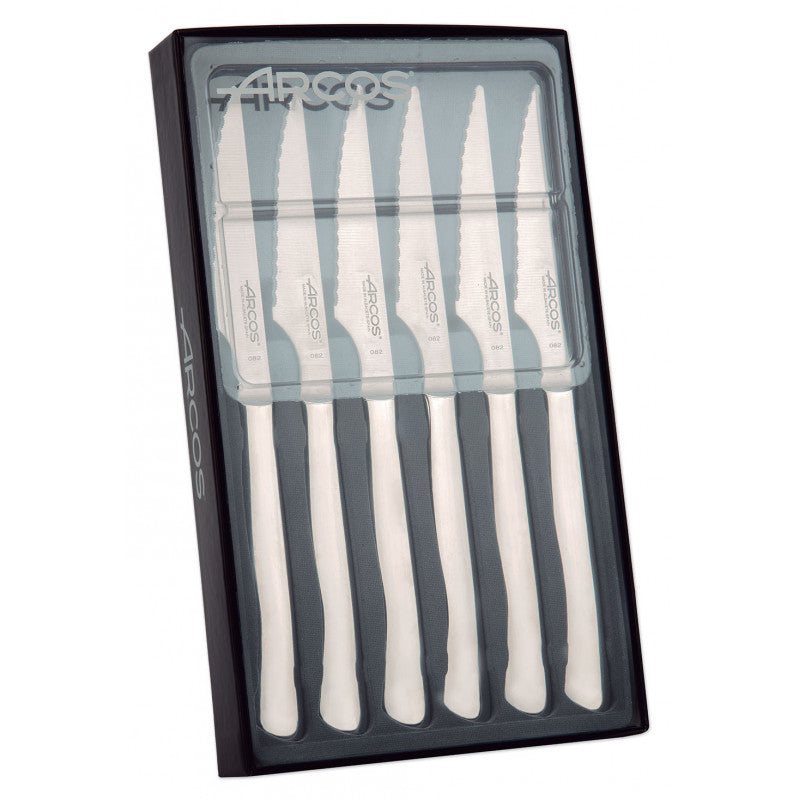 Coffret 6 couteaux steak en inox lame crantée Arcos pour une découpe précise et efficace.