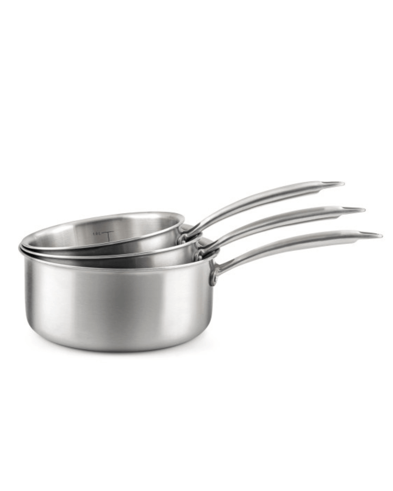 Casseroles inox Cuisinox Gourmet empilées – profil montrant les parois