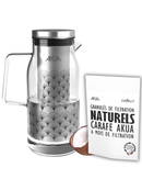 Carafe filtrante AKUA Cookut en verre avec filtration au charbon de coco pour eau pure et sans plastique.
