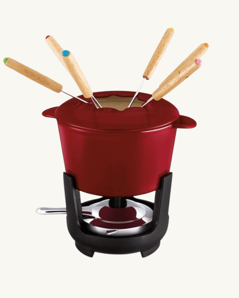 Accessoires du service à fondue Arôme Beka : fourchettes, réchaud, brûleur