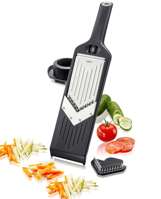 Mandoline julienne multifonctions Violi 2.0 GEFU pour des découpes précises et variées en cuisine.