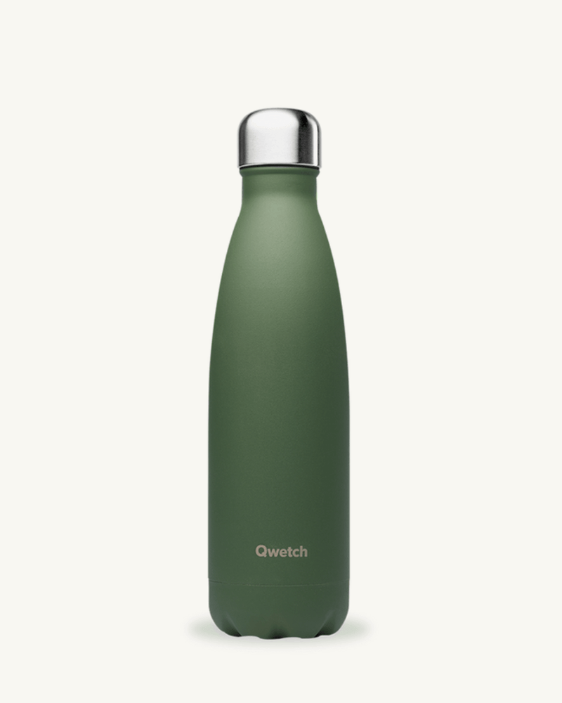 Bouteille design Qwetch Kaki sans BPA, idéale pour boissons chaudes et froides