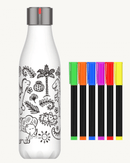 Bouteille isotherme Dino 500 ml avec feutres lavables, idéale pour personnaliser et garder vos boissons à température idéale, chaude ou froide. Parfait pour les créatifs.