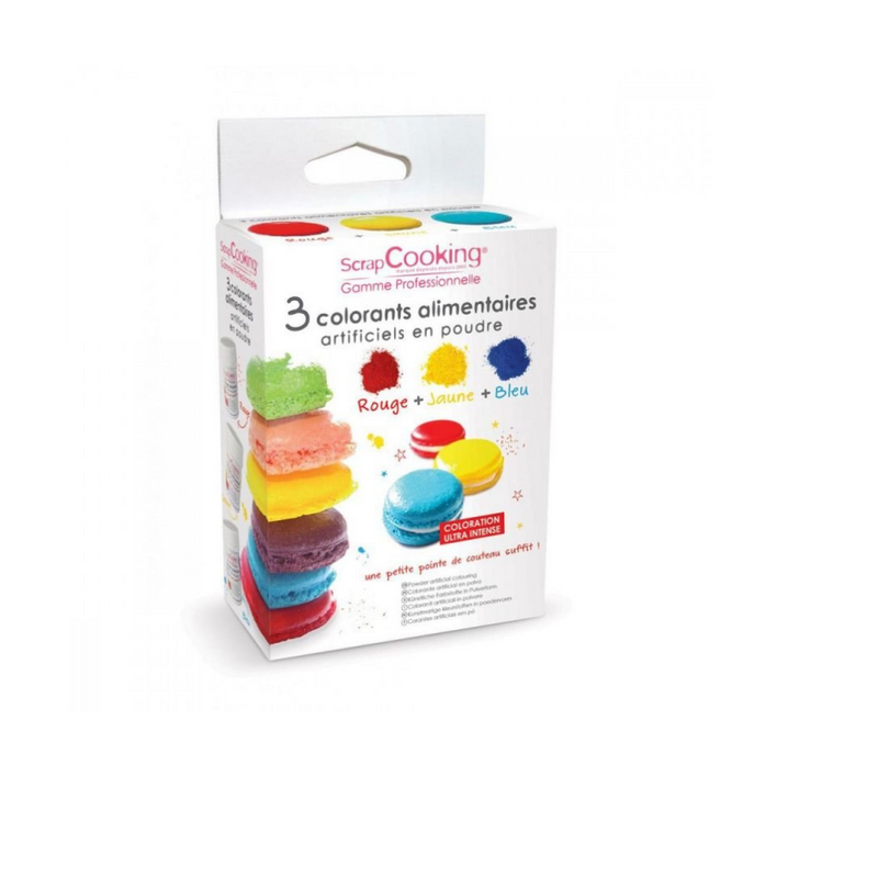 Kit 3 colorants alimentaire en poudre jaune rouge bleu - Maison Habiague