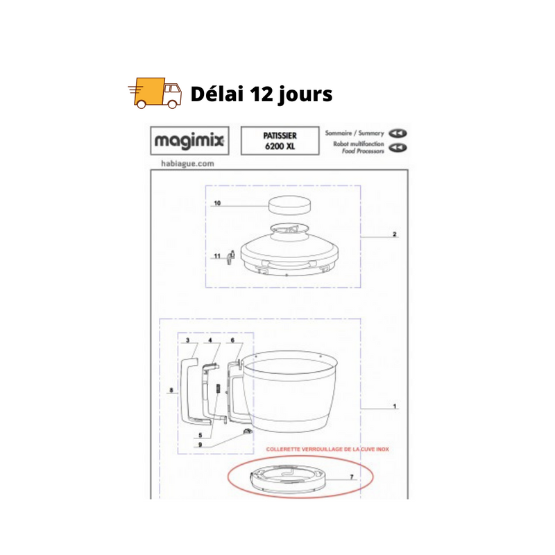 Collerette verrouillage pour robot Magimix pâtissier 6200 XL - Maison Habiague