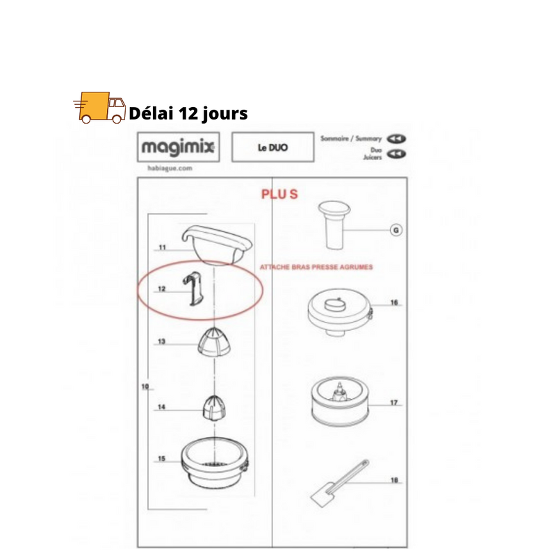 Attache bras couvrant presse agrumes pour Duo Plus Magimix - Maison Habiague