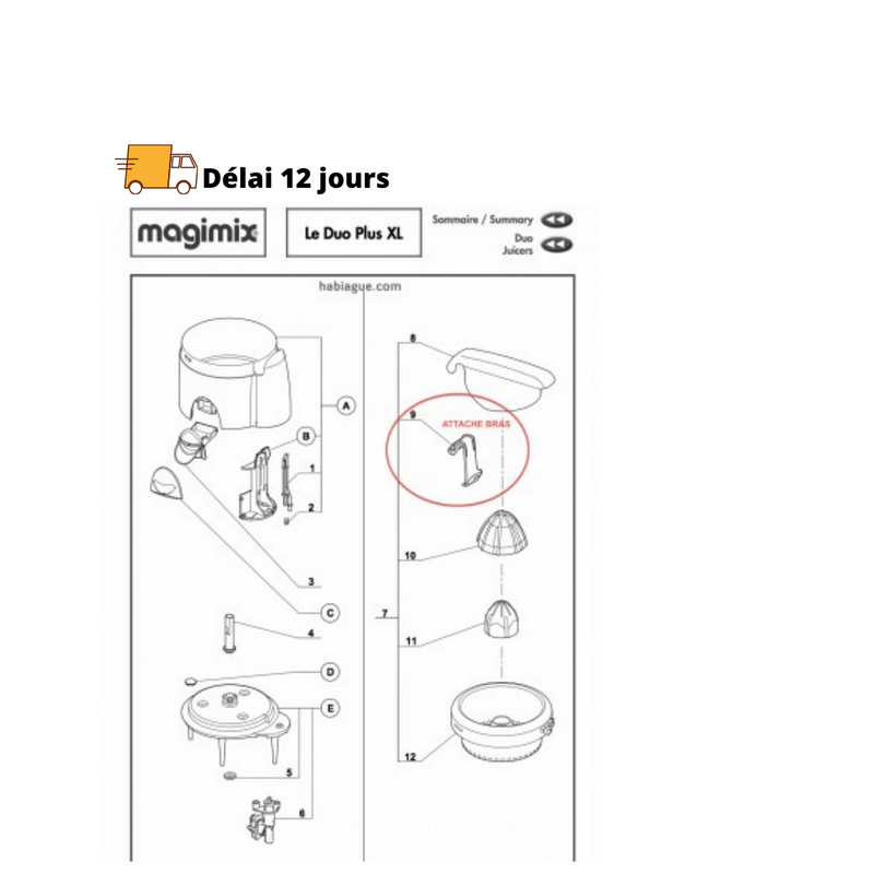 Attache bras couvrant presse agrumes pour Duo Plus XL Magimix - Maison Habiague