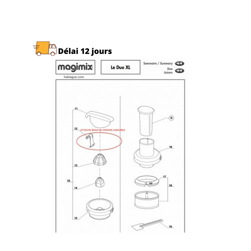 Attache bras couvrant presse agrumes pour Duo XL Magimix - Maison Habiague