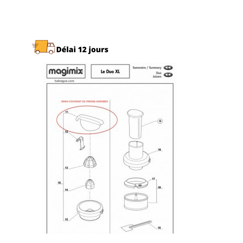 Bras couvrant du presse agrumes pour Duo XL Magimix - Maison Habiague