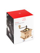 Moulin à café Peugeot Antique 21 cm, design vintage en bois de hêtre massif, mouture réglable et tiroir récupérateur.