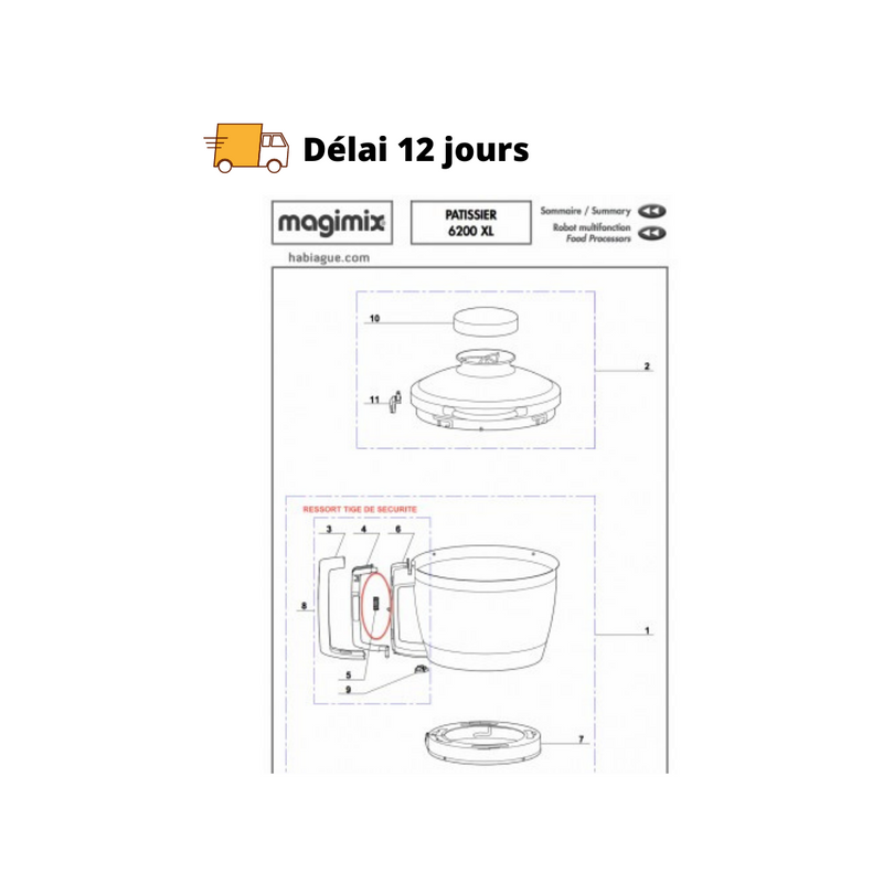 Ressort tige de sécurité robot Magimix pâtissier 6200 XL - Maison Habiague