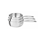 Série 3 casseroles inox Cristel Castel’Pro, diamètres 16, 18 et 20 cm, poignées fixes.