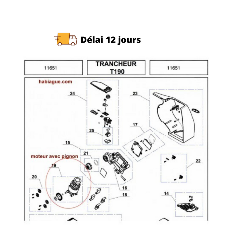 Moteur et pignon pour trancheuse T190 Magimix 11651 - Maison Habiague