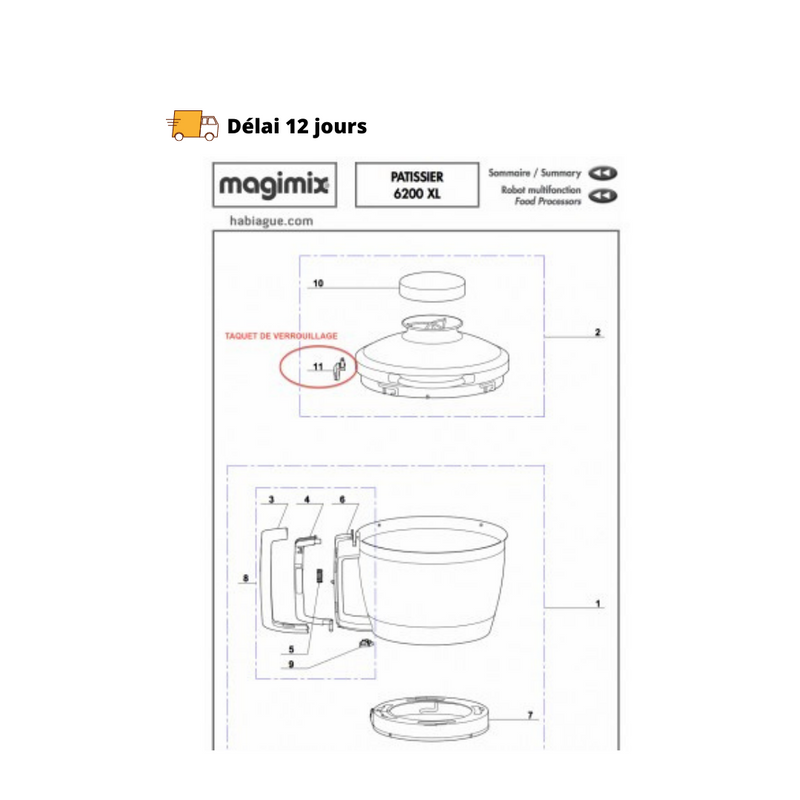 Taquet de verrouillage pour robot Magimix pâtissier 6200 XL - Maison Habiague