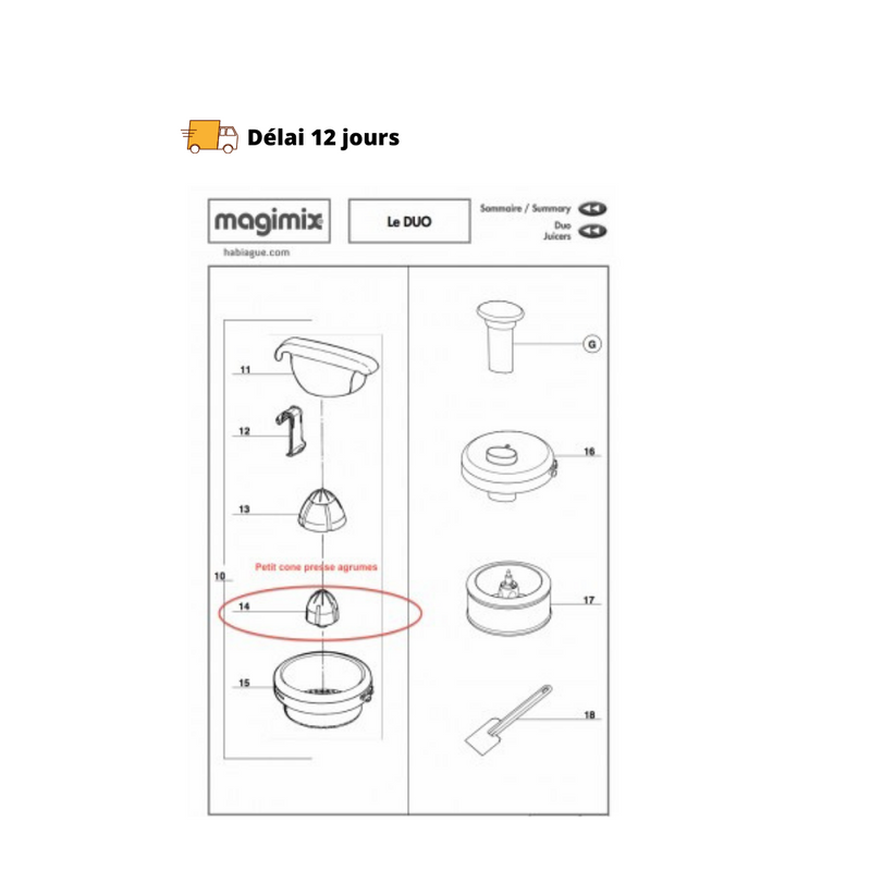 Petit cone pour presse agrumes Le Duo Magimix - Maison Habiague