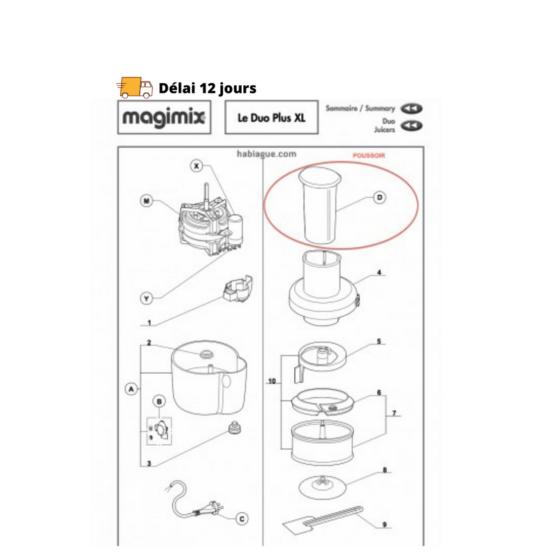 Poussoir chromé brillant pour Duo Plus XL Magimix - Maison Habiague