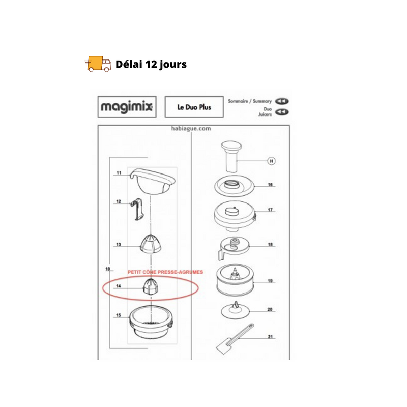 Petit cône pour presse agrumes Duo Plus Magimix - Maison Habiague