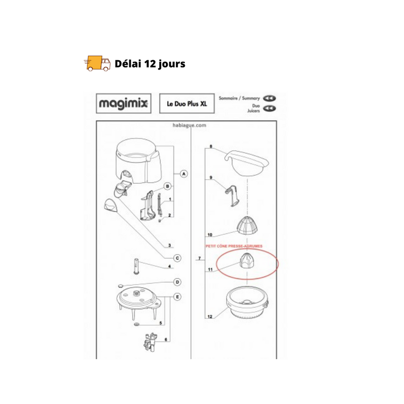 Petit cône pour presse agrumes Duo Plus XL Magimix - Maison Habiague