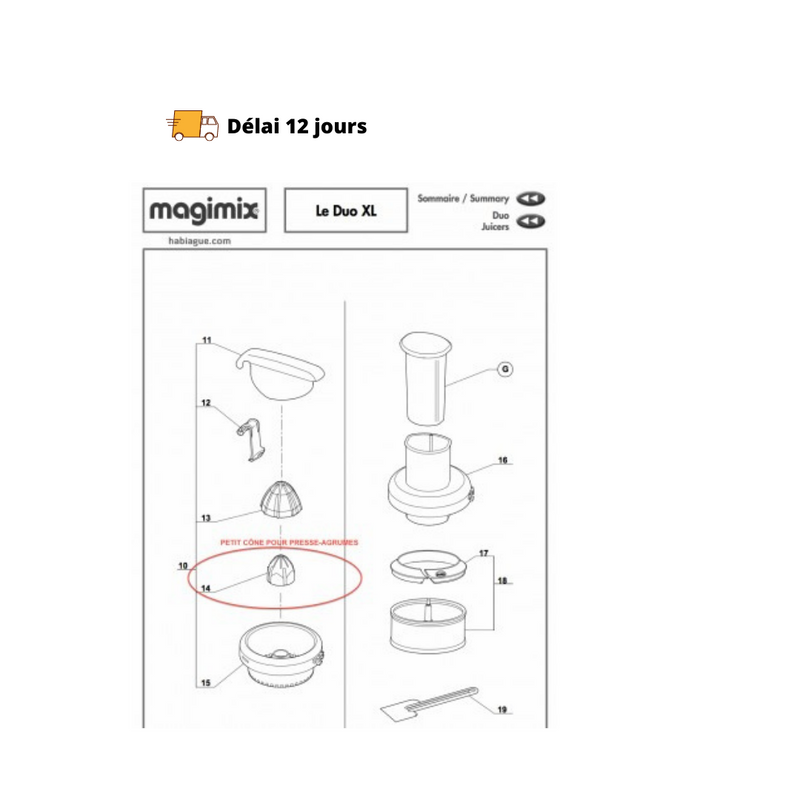 Petit cône pour presse agrumes Duo XL Magimix - Maison Habiague