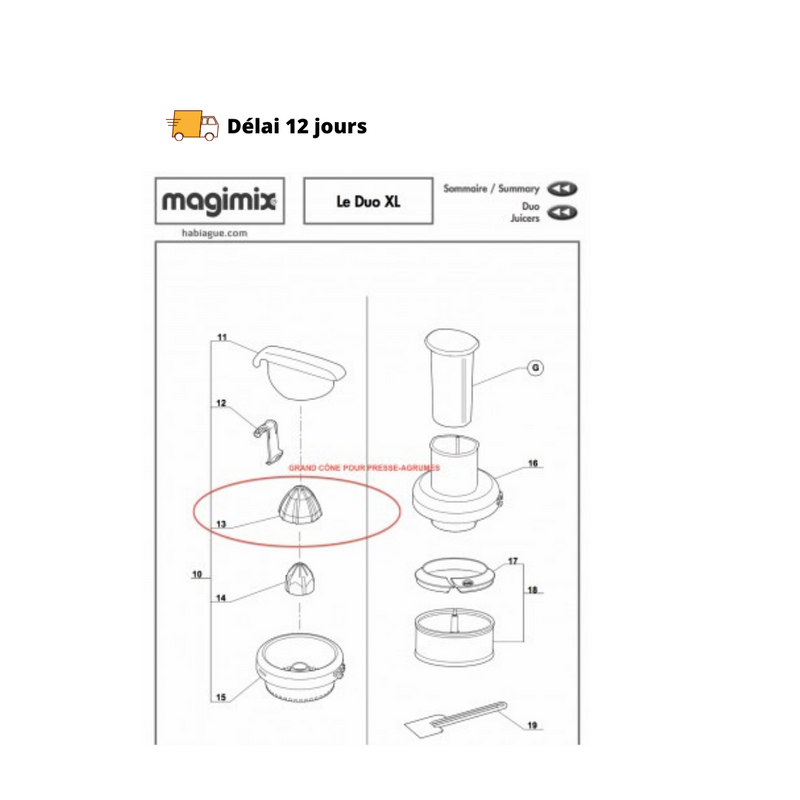 Grand cône pour presse agrumes Le Duo XL Magimix - Maison Habiague