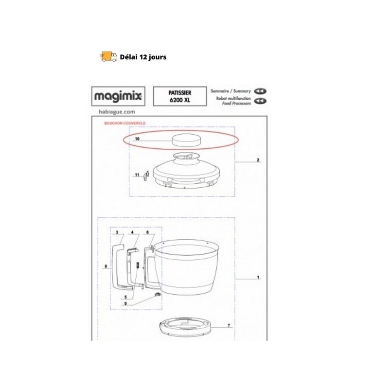 Bouchon couvercle Robot pâtissier Magimix 6200 XL - Maison Habiague