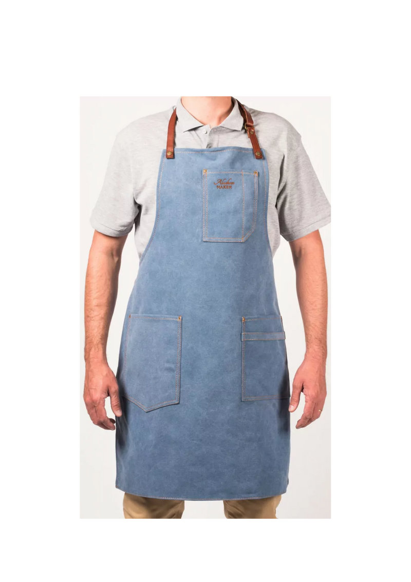  Tablier Alaskan Maker N°325 denim clair, en toile épaisse délavée.