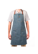 Toile denim brut avec finitions cuir, adapté à la cuisine et aux activités manuelles.