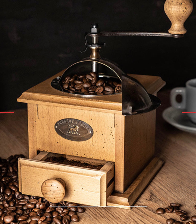 Moulin à café manuel en bois finition antiquaire 21cm ANTIQUE