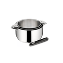 Série de 3 casseroles Salvaspazio avec poignée amovible et couvercles, empilables et compatibles induction.

